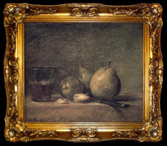 framed  Jean Baptiste Simeon Chardin Sheng three pears walnut wine glass and a knife, ta009-2